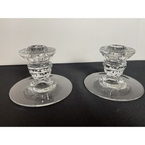 2 Fostoria American Cubist 3" Tall Candlesticks Round Base